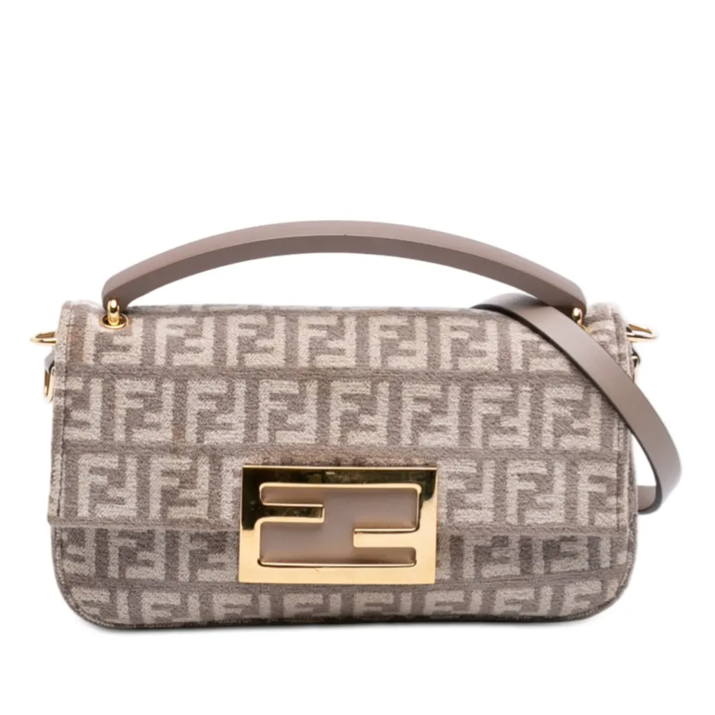 Fendi Zucchino Velvet Baguette Phone Pouch Satchel Brown Very good - Front View