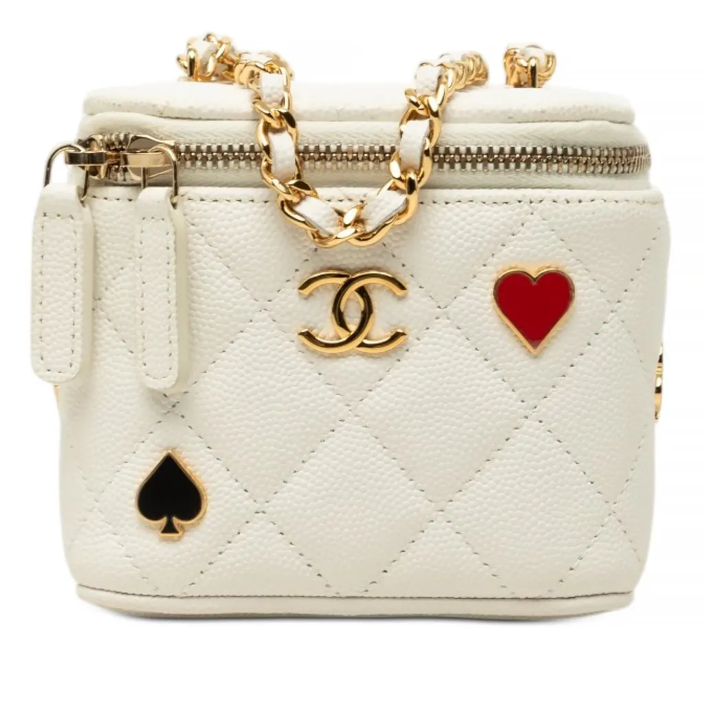 Chanel Mini Quilted Caviar Enamel Coco Casino Vanity Case With Chain