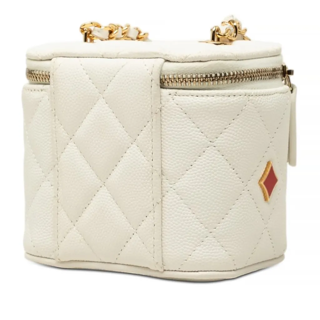 Chanel Mini Quilted Caviar Enamel Coco Casino Vanity Case With Chain White Leather Very good - Back View