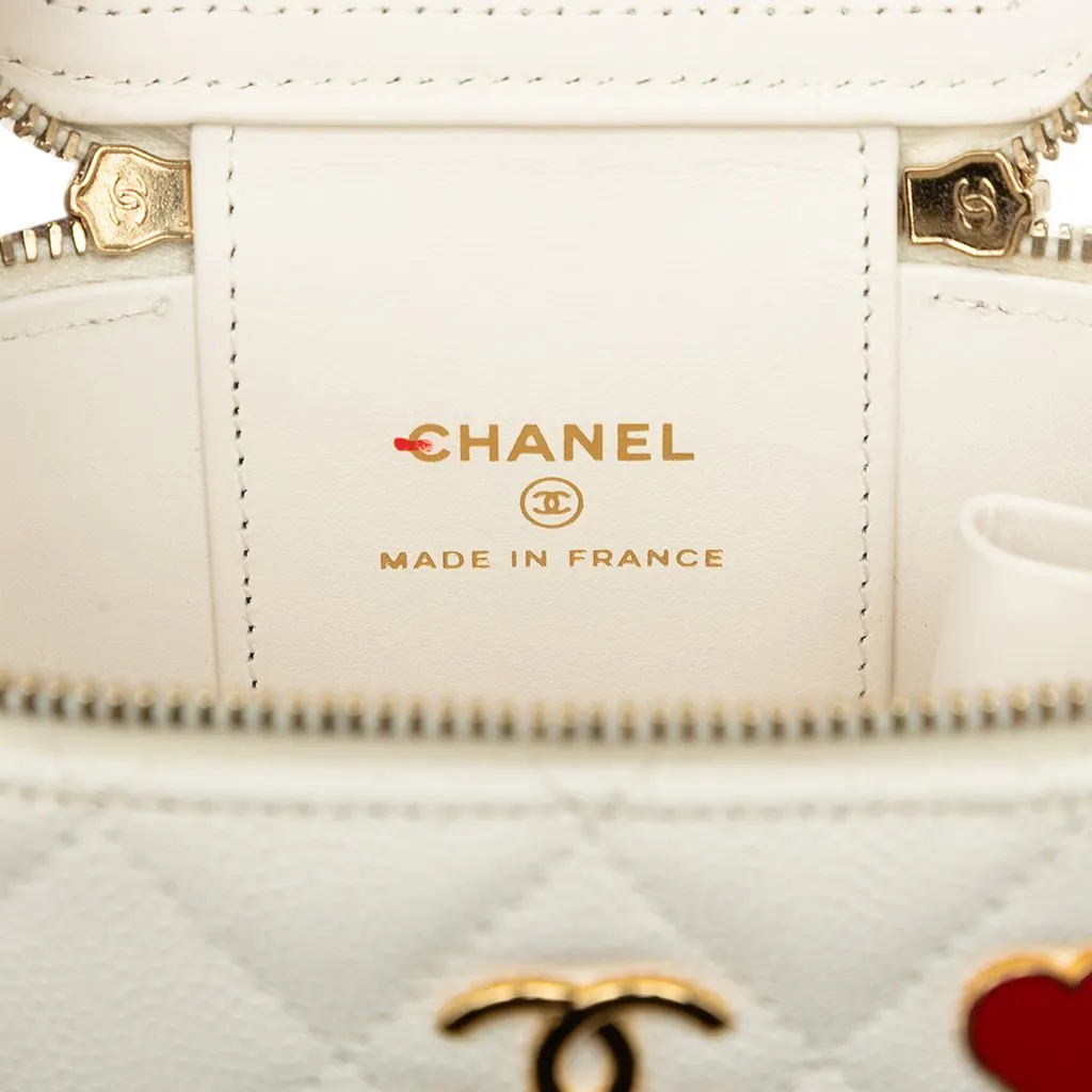Chanel Mini Quilted Caviar Enamel Coco Casino Vanity Case With Chain White Leather Very good - Box View
