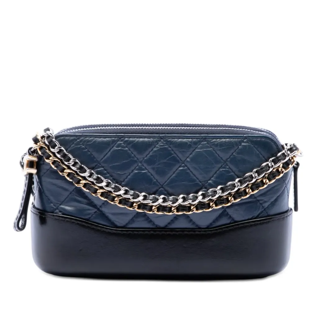 Chanel Bicolor Aged Calfskin Gabrielle Double Zip Clutch with Chain Blue Leather Very good - Front View