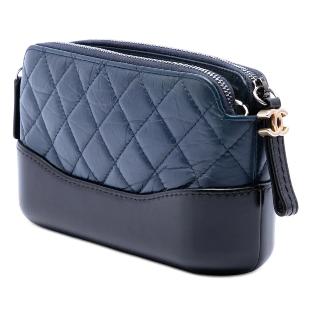 Chanel Bicolor Aged Calfskin Gabrielle Double Zip Clutch with Chain Blue Leather Very good - Back View