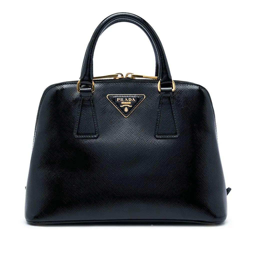 Prada Small Saffiano Vernice Promenade Satchel Black Leather Very good - Front View