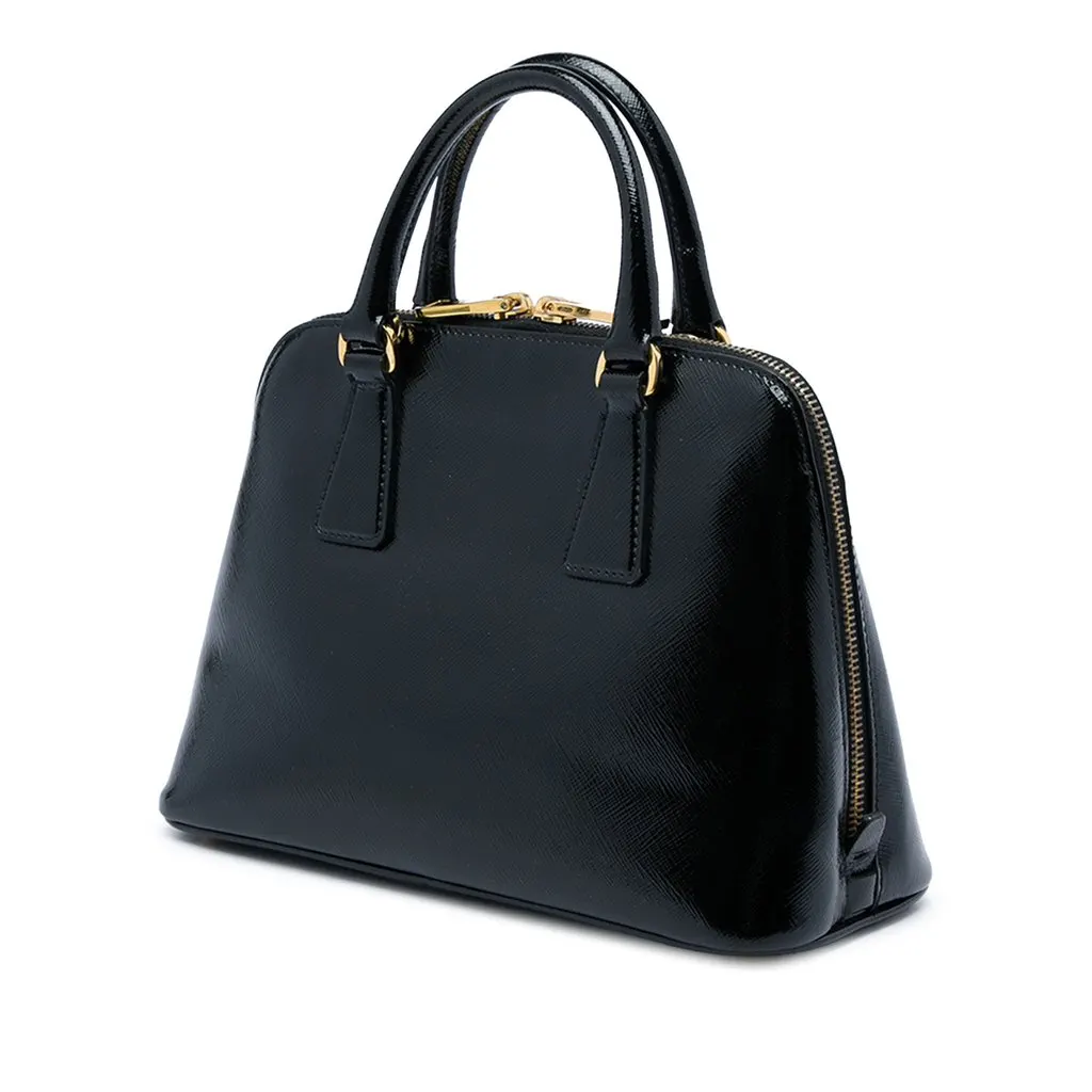 Prada Small Saffiano Vernice Promenade Satchel Black Leather Very good - Back View