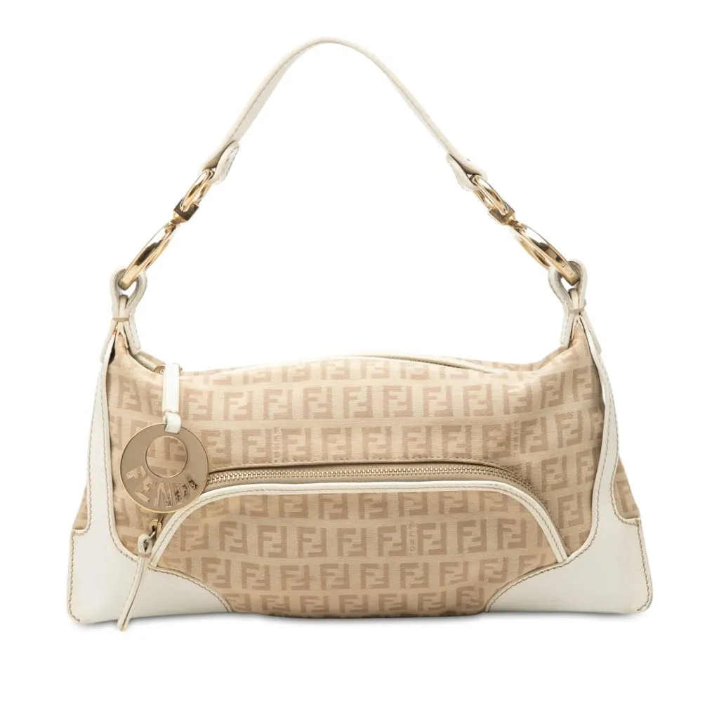 Fendi Zucchino Canvas Chef Pocket Shoulder Bag Beige Very good - Front View