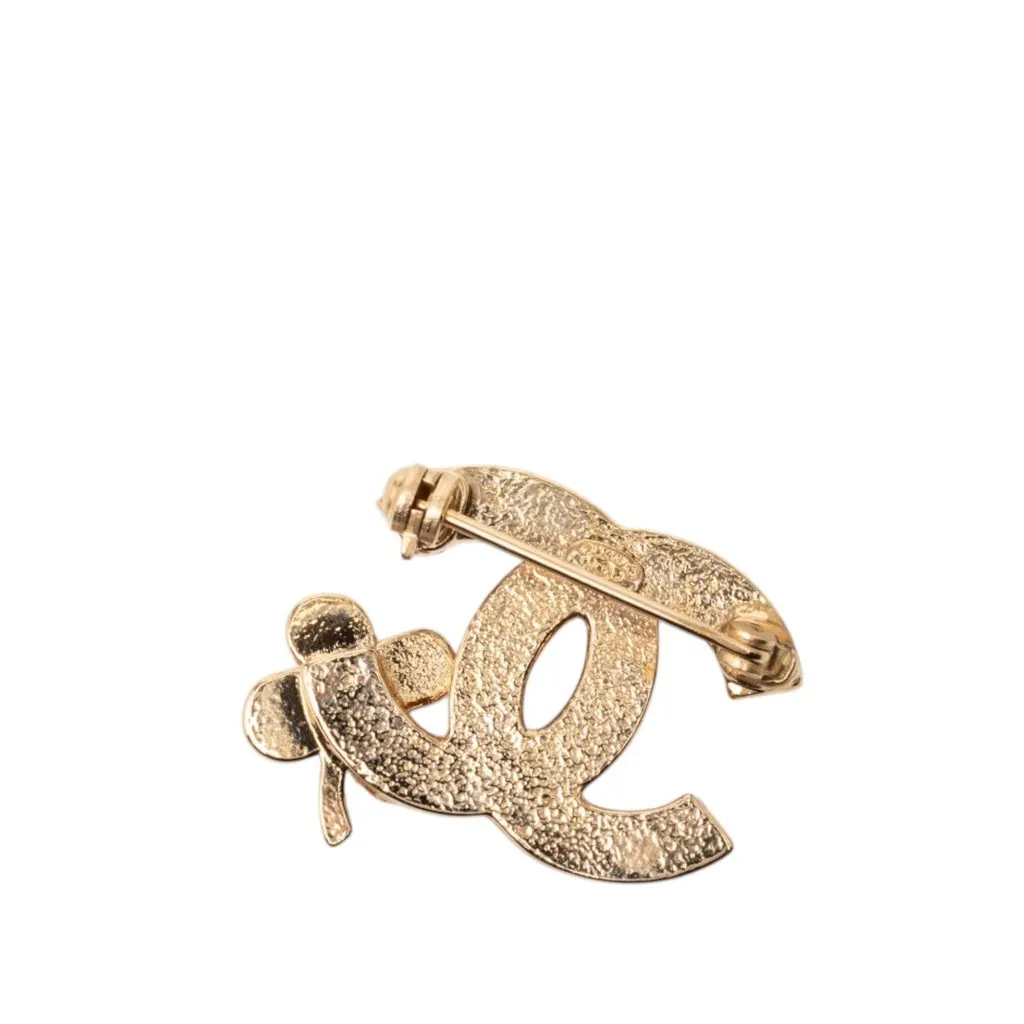 Chanel CC Gold Plated Strass Clover Leaf Pin Brooch Gold Metal Very good - Back View