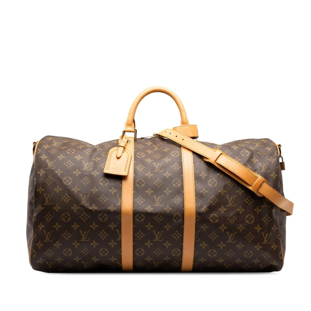 Louis Vuitton Monogram Keepall Bandouliere 55 Brown Canvas Good - Front View