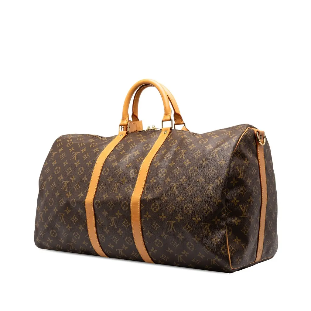 Louis Vuitton Monogram Keepall Bandouliere 55 Brown Canvas Good - Back View