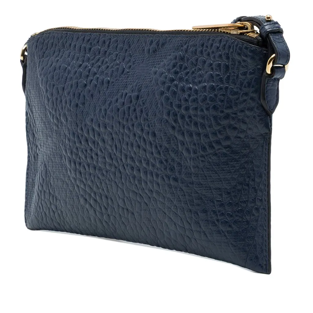 Burberry Small Grain Check Embossed Leather Chichester Crossbody Blue Leather Good - Back View
