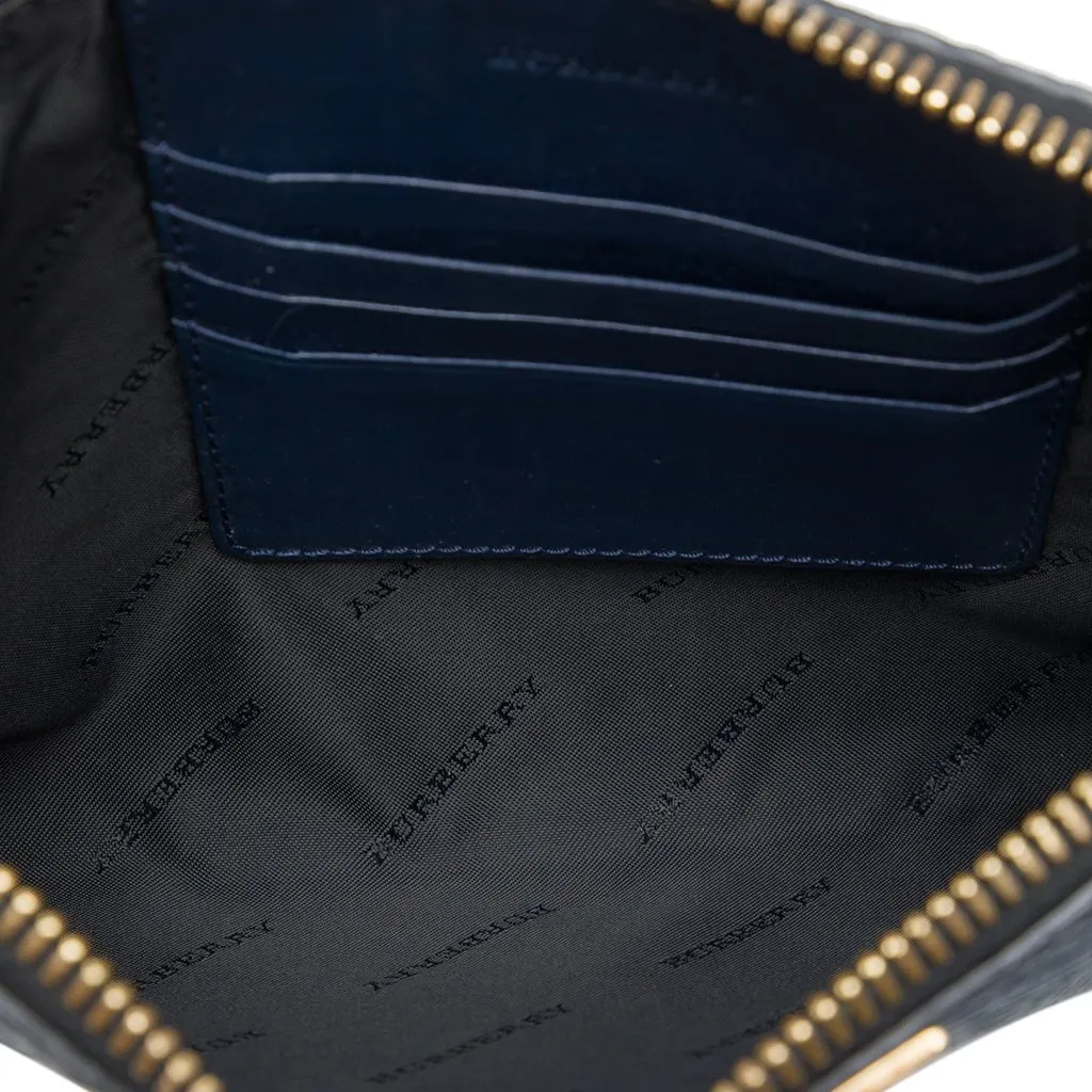 Burberry Small Grain Check Embossed Leather Chichester Crossbody Blue Leather Good - Model View
