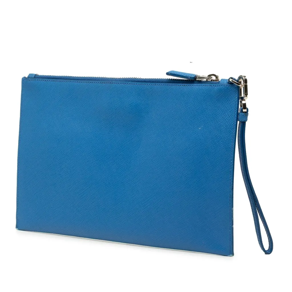 Prada Saffiano Wristlet Clutch Blue Leather Very good - Back View