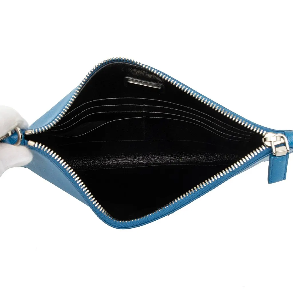 Prada Saffiano Wristlet Clutch Blue Leather Very good - Model View