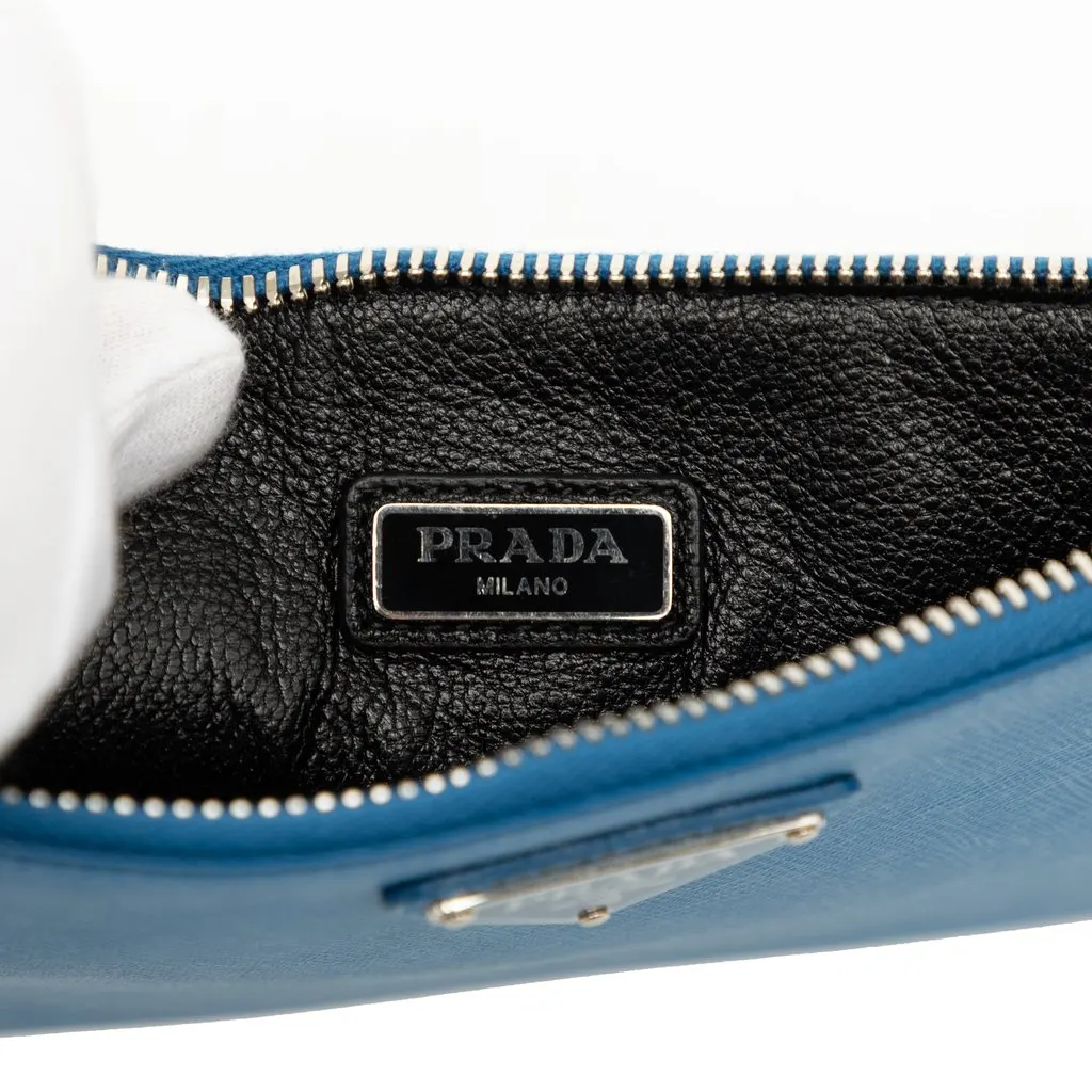 Prada Saffiano Wristlet Clutch Blue Leather Very good - Box View