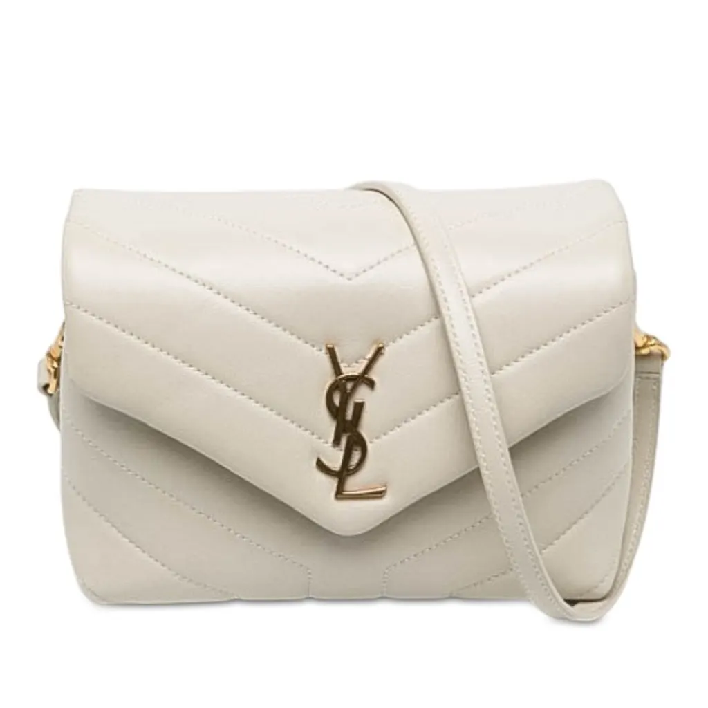 Saint Laurent Toy Matelasse Calfskin Monogram LouLou Crossbody White Leather Very good - Front View