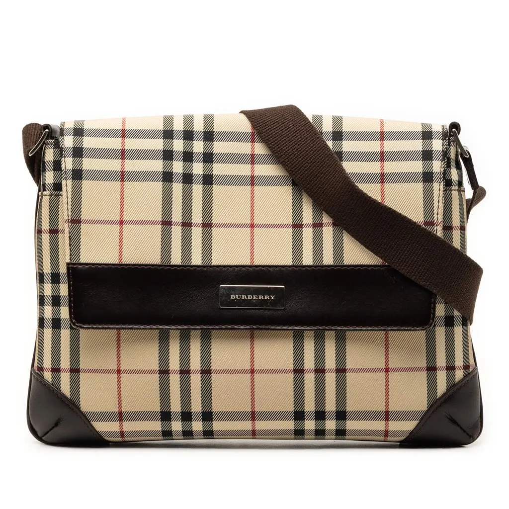 Burberry House Check Canvas Flap Crossbody Beige Very good - Front View