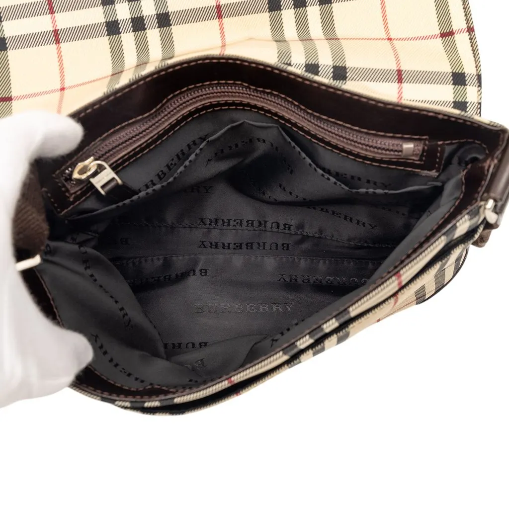 Burberry House Check Canvas Flap Crossbody Beige Very good - Model View