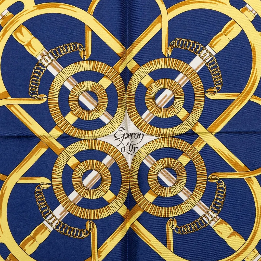 Hermès Eperon D Or Silk Scarf 90 White Silk Good - Back View