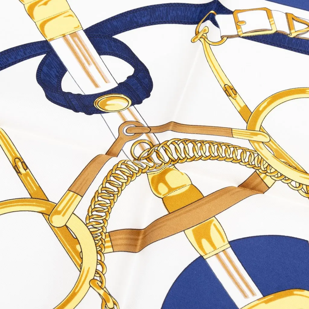 Hermès Eperon D Or Silk Scarf 90 White Silk Good - Inside View