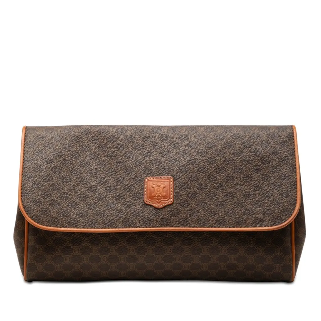 Celine Macadam Coated Canvas Clutch Brown Very good - Front View