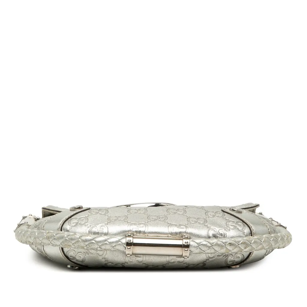 Gucci Medium Metallic Guccissima Britt Tassel Flap Handbag Silver Leather Very good - Inside View