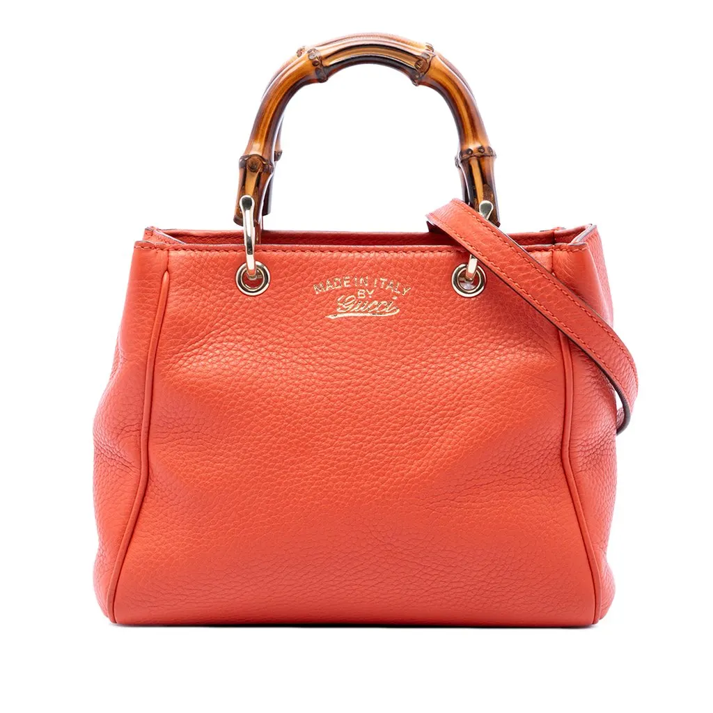 Gucci Mini Calfskin Bamboo Shopper Satchel Orange Leather Very good - Front View