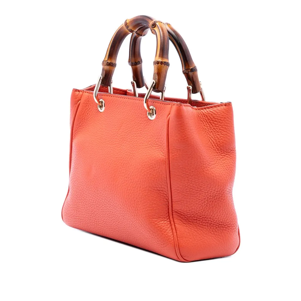 Gucci Mini Calfskin Bamboo Shopper Satchel Orange Leather Very good - Back View