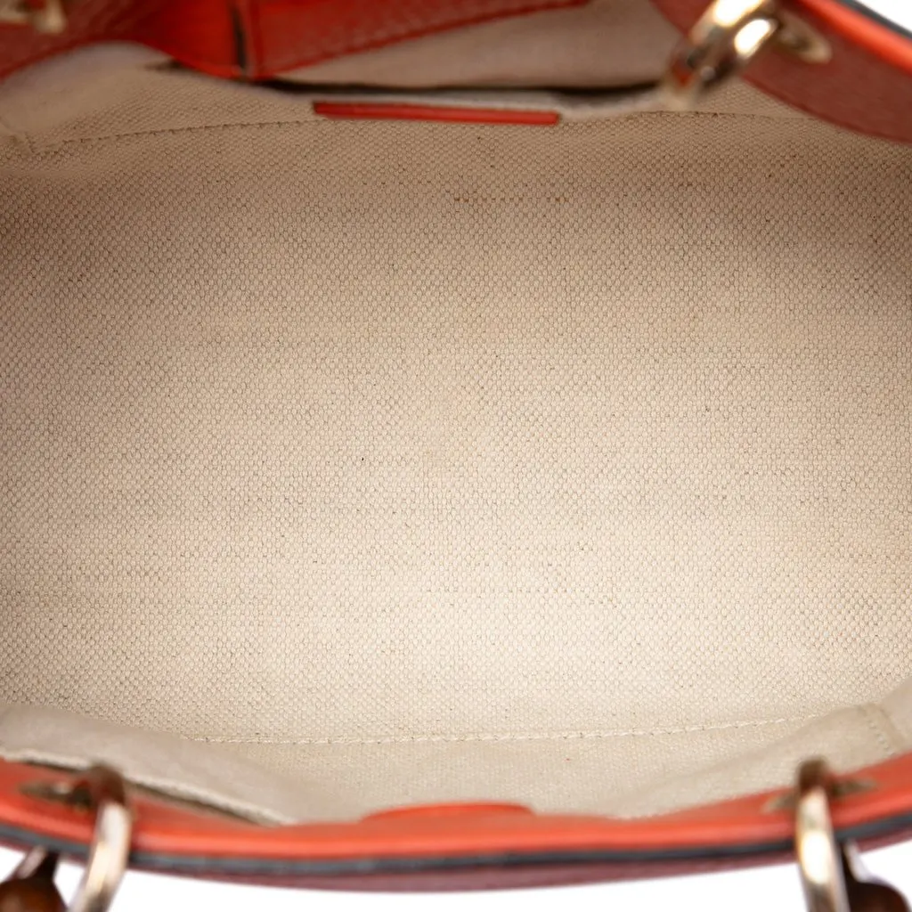 Gucci Mini Calfskin Bamboo Shopper Satchel Orange Leather Very good - Model View