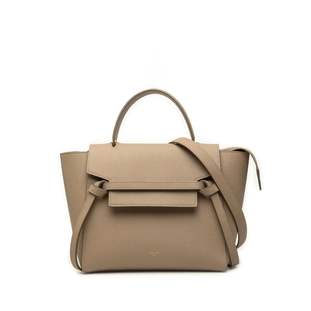 Celine Micro Grained Calfskin Belt Bag Brown Leather Very good - Front View