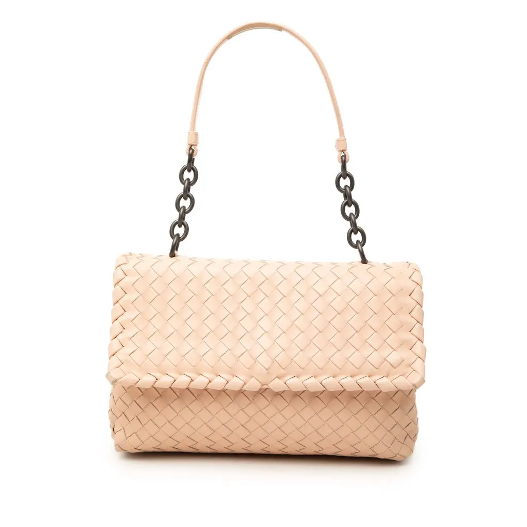 Bottega Veneta Small Nappa Intrecciato Olimpia Shoulder Bag Pink Leather Good - Front View