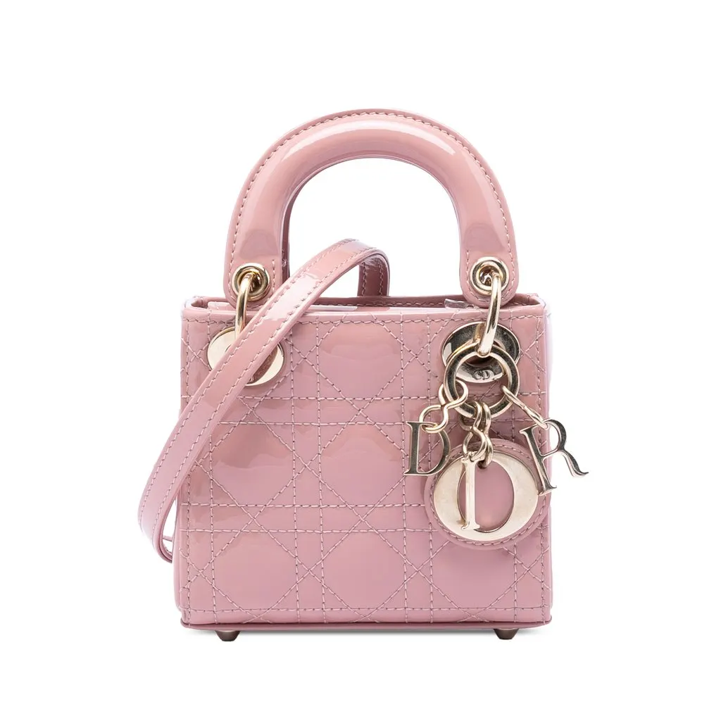 Dior Micro Patent Cannage Lady Dior Pink Leather Very good - Front View