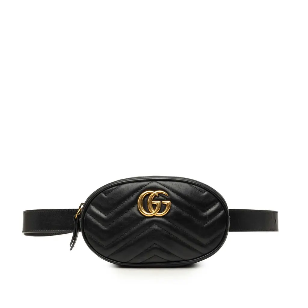 Gucci GG Marmont Matelasse Calfskin Belt Bag Black Leather Good - Front View