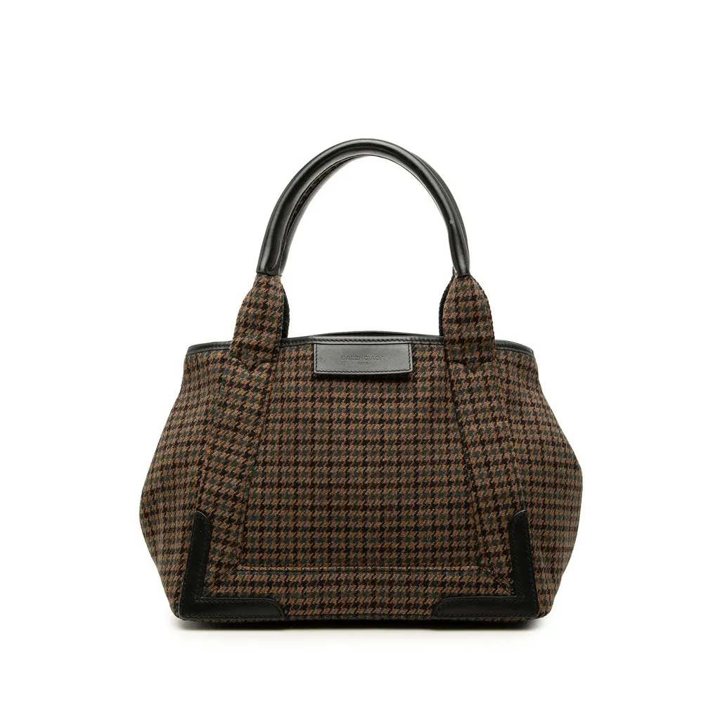 Balenciaga Wool Houndstooth Navy Cabas Tote S Brown Very good - Front View