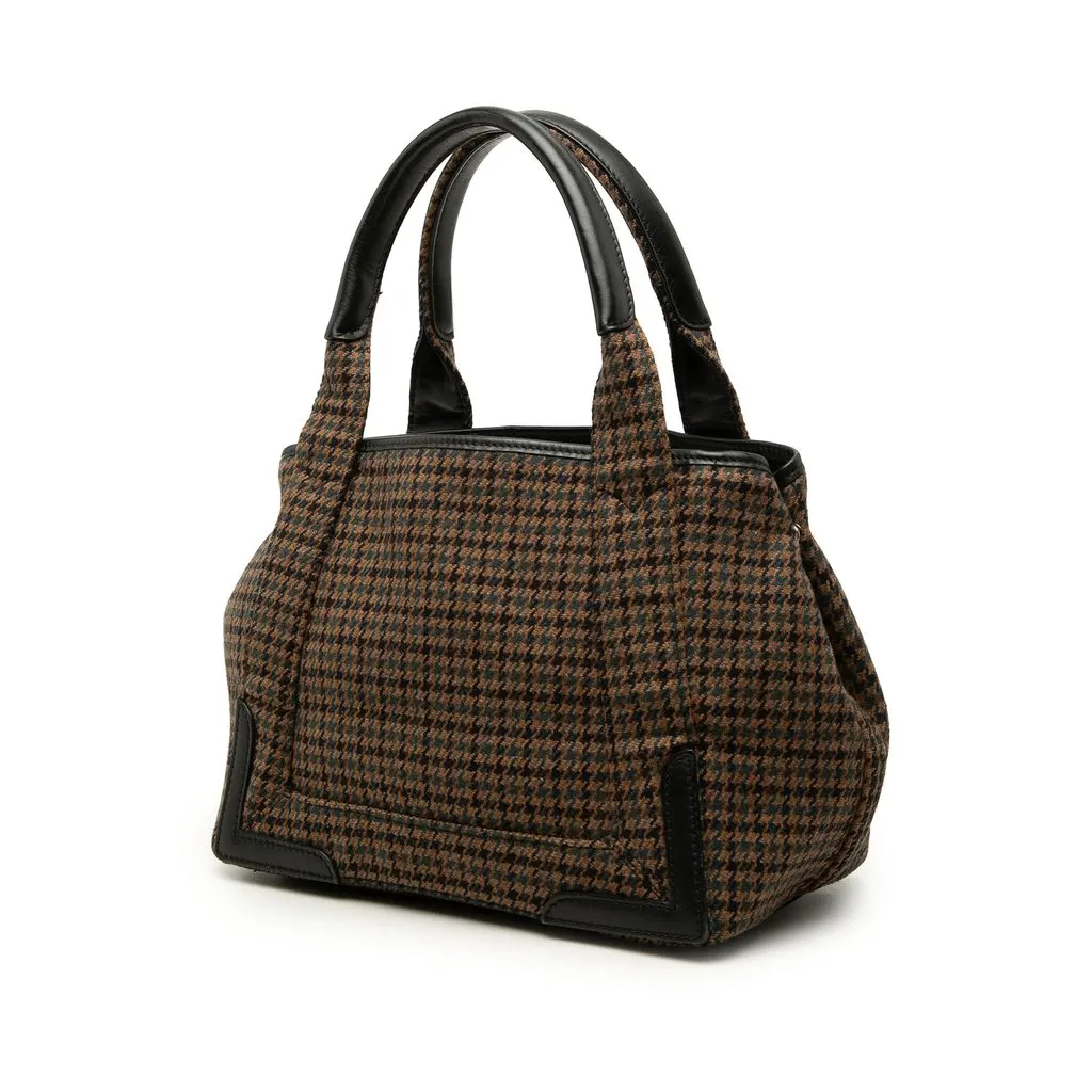 Balenciaga Wool Houndstooth Navy Cabas Tote S Brown Very good - Back View