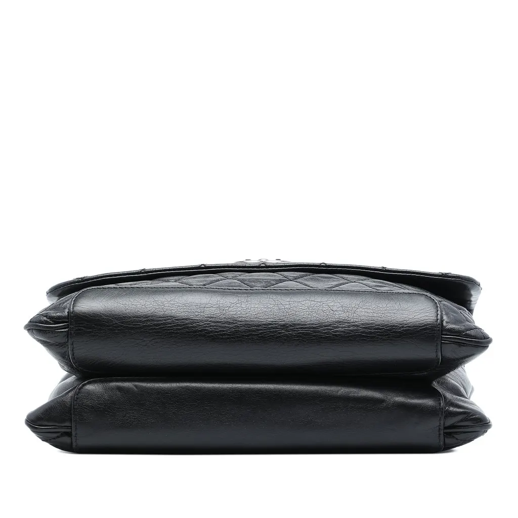 Chanel Quilted Aged Calfskin Logo Accordion Flap Black Leather Very good - Inside View