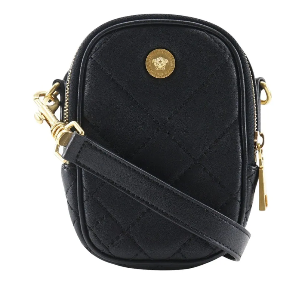 Versace Quilted Leather Medusa Belt Pouch Crossbody Black Leather Very good - Front View