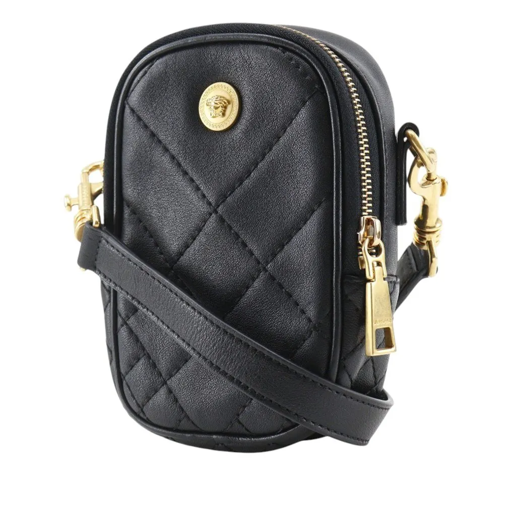 Versace Quilted Leather Medusa Belt Pouch Crossbody Black Leather Very good - Inside View