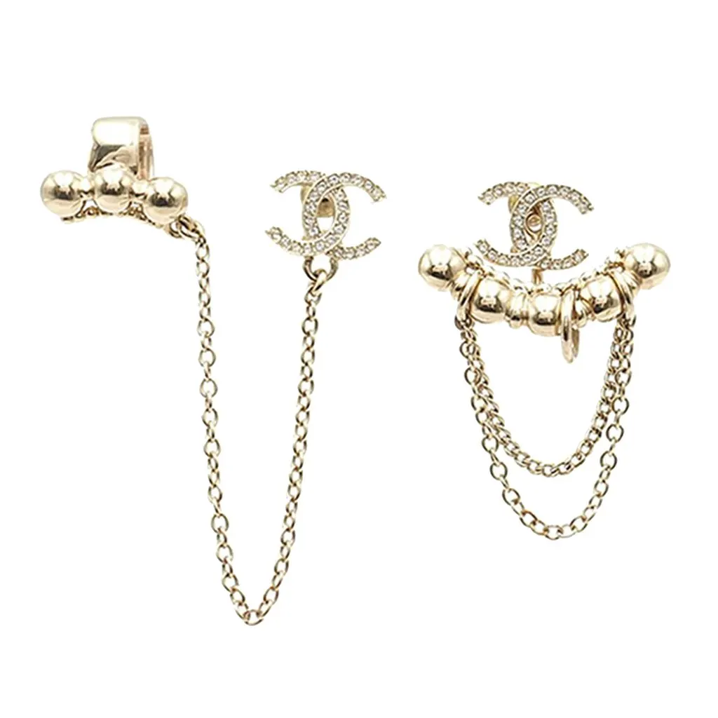Chanel CC Gold Plated Rhinestone Assymetrical Ear Cuff Earrings