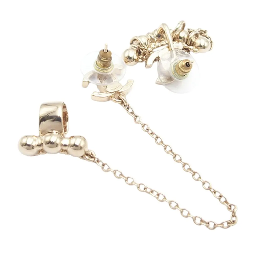 Chanel CC Gold Plated Rhinestone Assymetrical Ear Cuff Earrings Gold Metal Very good - Back View