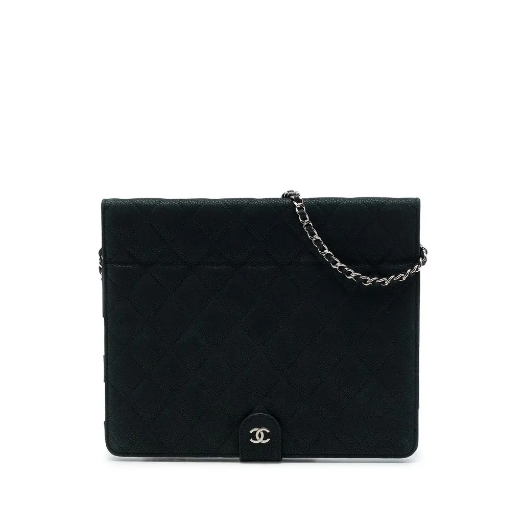 Chanel CC Quilted Caviar iPad Case with Chain Black Leather Very good - Front View