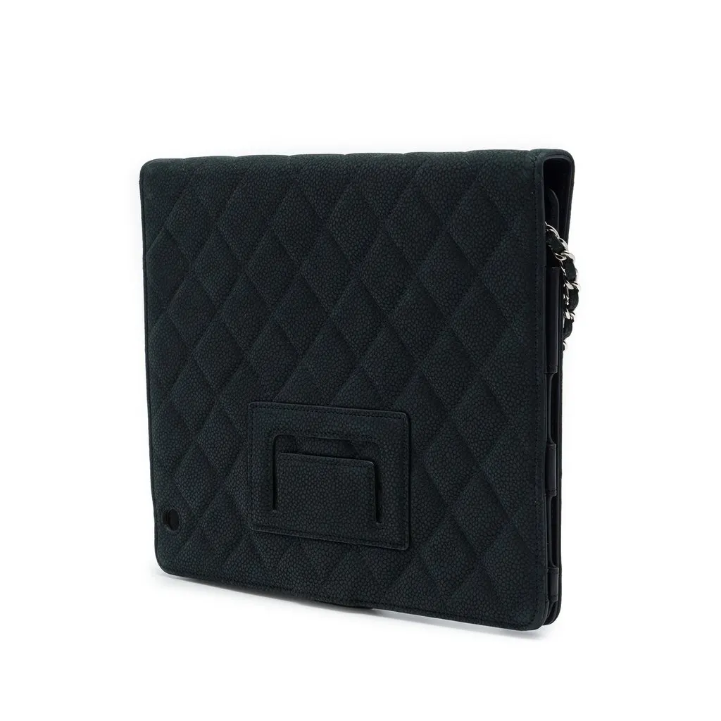 Chanel CC Quilted Caviar iPad Case with Chain Black Leather Very good - Back View