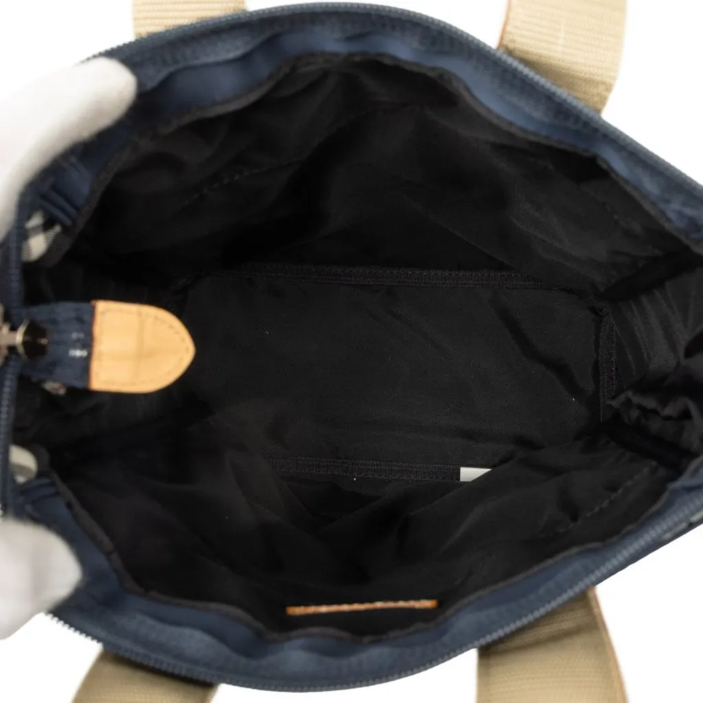 Burberry Nova Check Canvas Trimmed Nylon Tote Blue Polyamide Very good - Model View