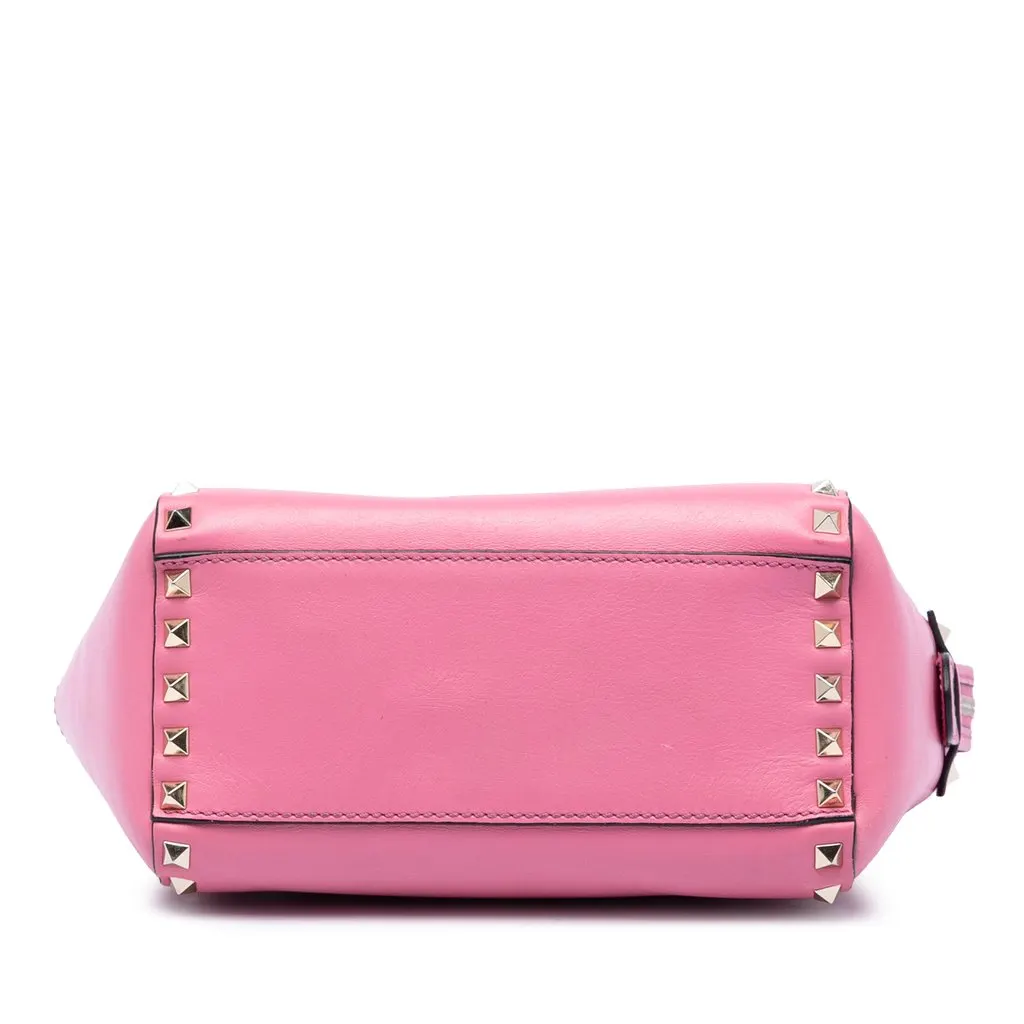 Valentino Mini Leather Rockstud Double Handle Tote Pink Leather Very good - Inside View