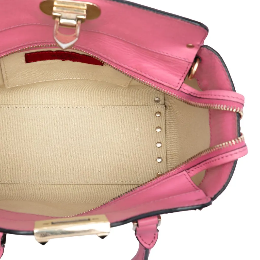 Valentino Mini Leather Rockstud Double Handle Tote Pink Leather Very good - Model View