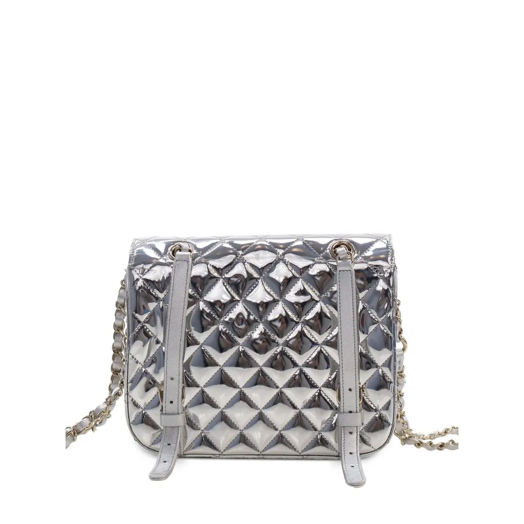 Chanel Quilted Metallic Mirror Calfskin Hollywood Boulevard Backpack Silver Leather Very good - Back View