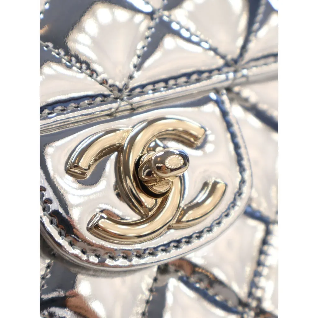 Chanel Quilted Metallic Mirror Calfskin Hollywood Boulevard Backpack Silver Leather Very good - Model View