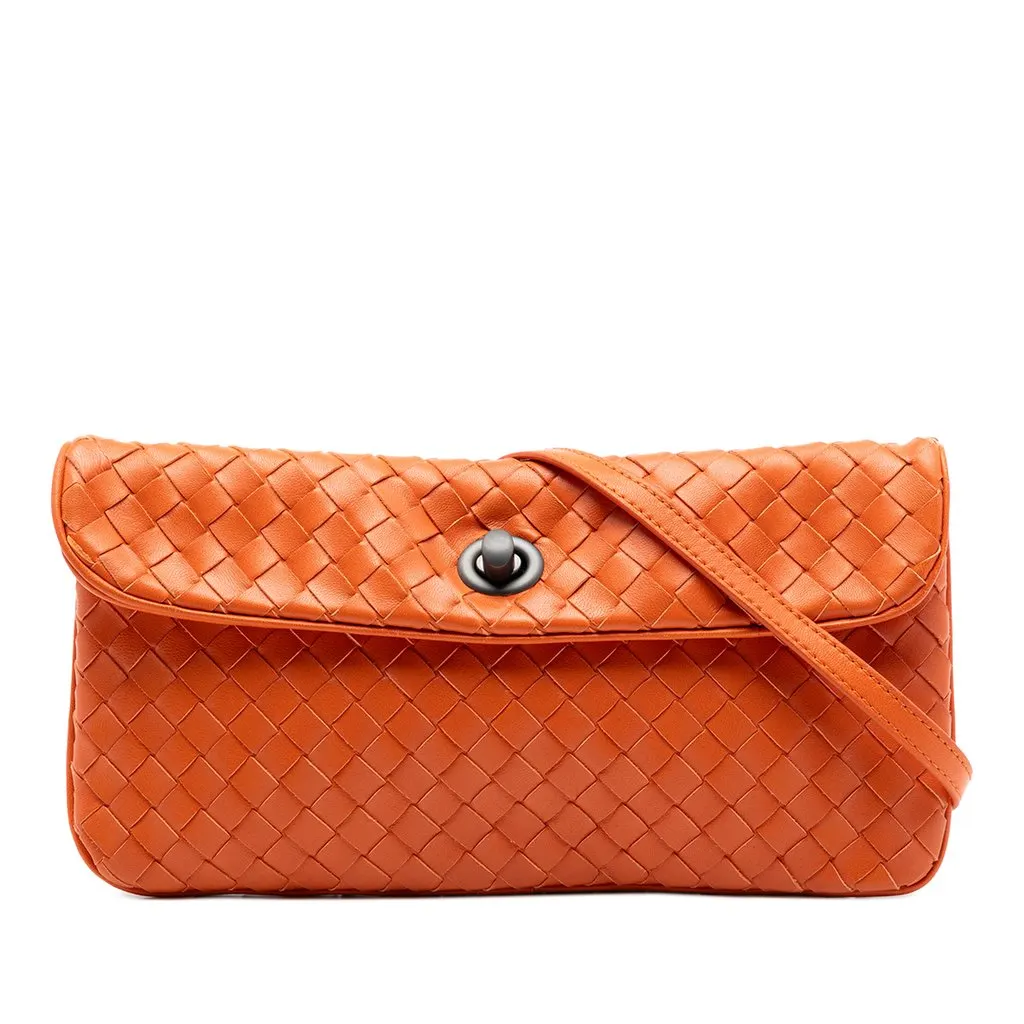 Bottega Veneta Mini Nappa Intrecciato Turn Lock Crossbody Orange Leather Very good - Front View