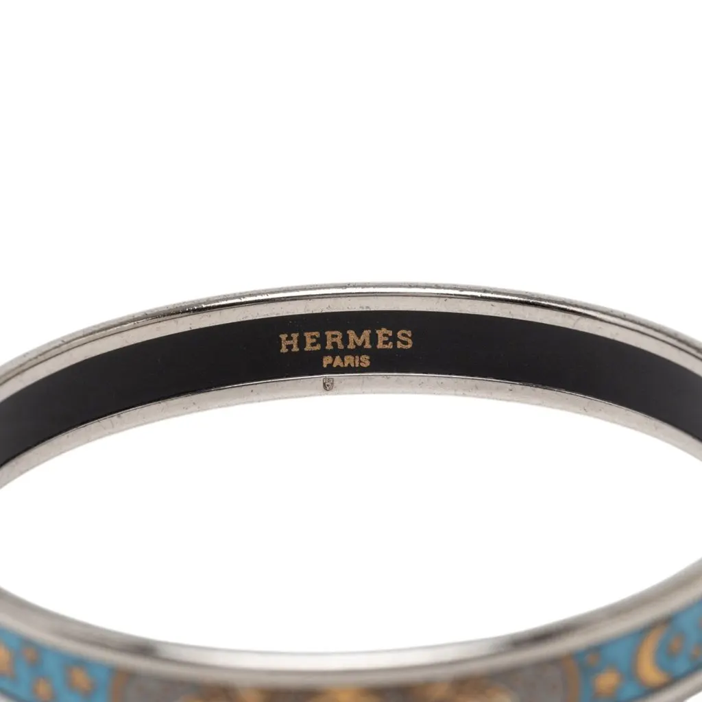 Hermès Narrow Sun Moon Stars Enamel Bangle 65 Blue Very good - Model View