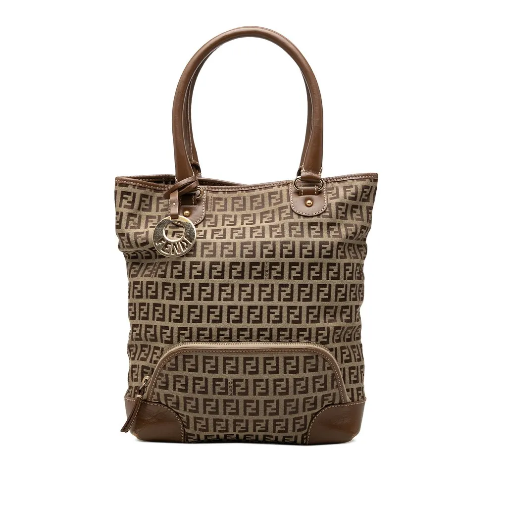 Fendi Zucchino Canvas Chef Front Pocket Shopping Tote Beige Good - Front View