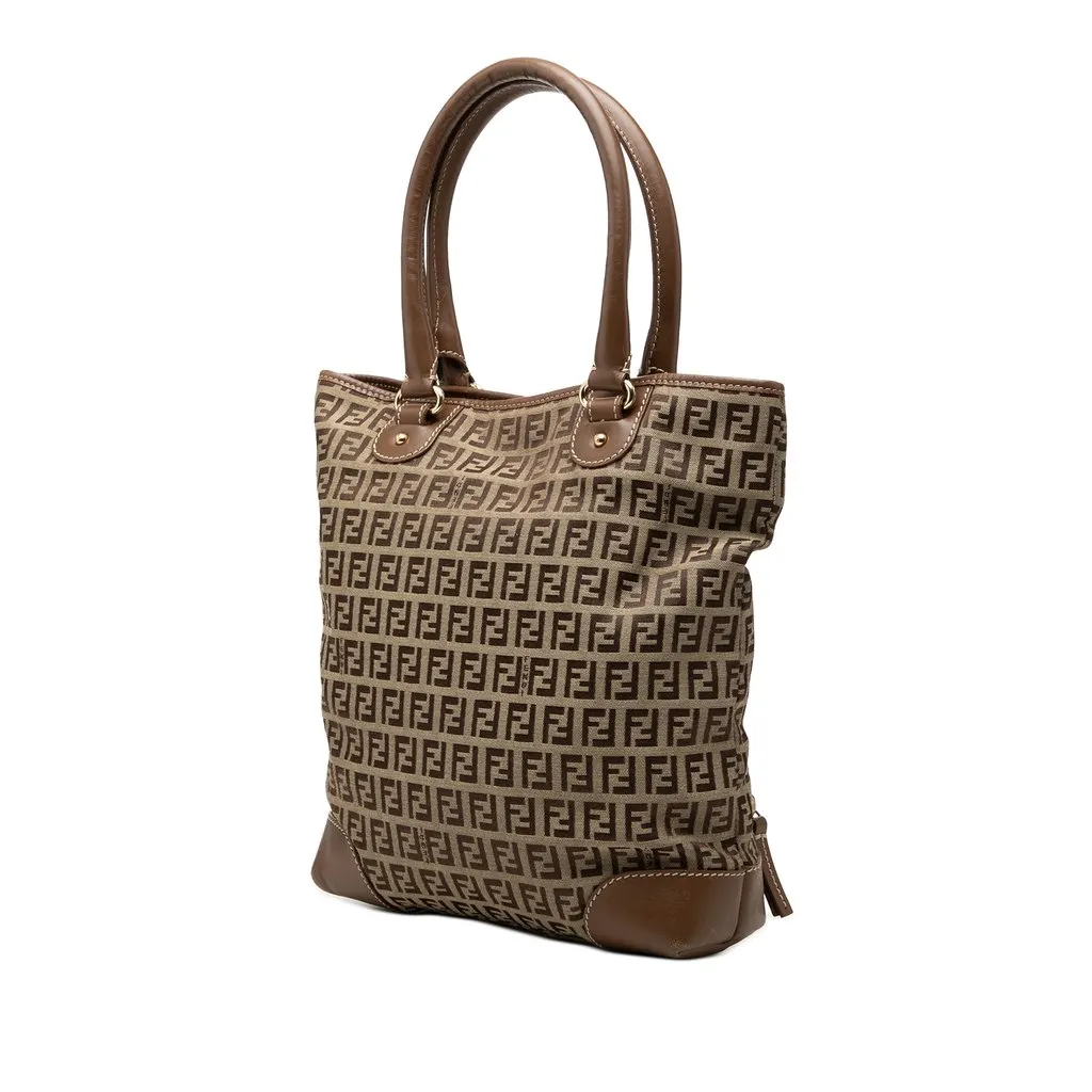 Fendi Zucchino Canvas Chef Front Pocket Shopping Tote Beige Good - Back View