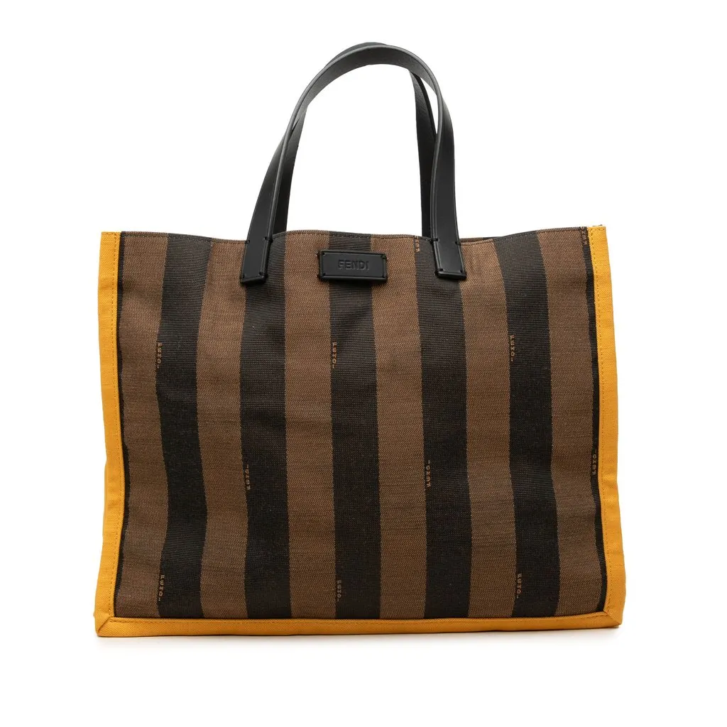 Fendi Pequin Canvas Tote Brown Very good - Front View